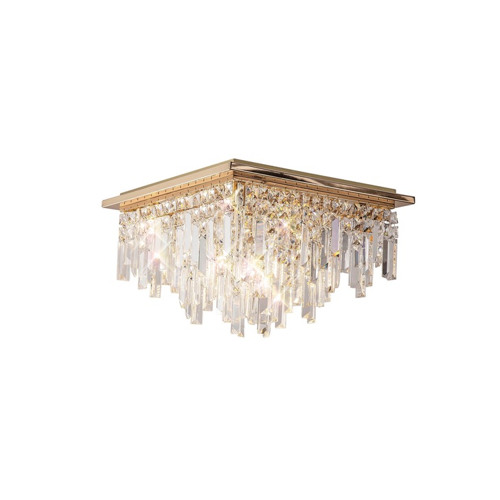 Diyas Maddison French Gold 6 Light Square Flush Crystal Ceiling Light - IL31812