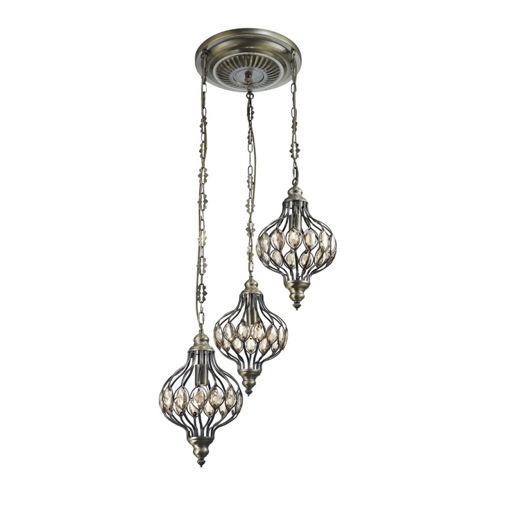 Diyas Marisa IL31572 Antique Brass 3 Light Crystal Pendant