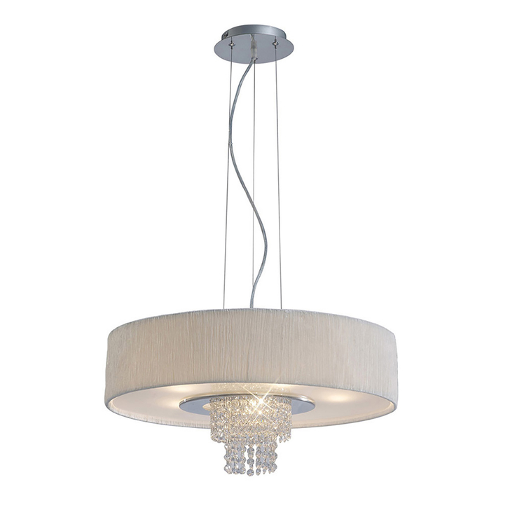 Diyas Nerissa IL30273/WH Polished Chrome 6 Light Crystal Pendant Complete With White Shade