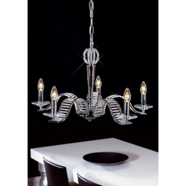 Diyas Niobe IL30345 Polished Chrome 5 Light Crystal Chandelier