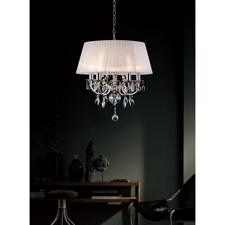 Diyas Olivia IL30046 Polished Chrome 5 Light Crystal Pendant Complete With White Shade