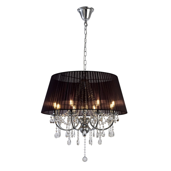 Diyas Olivia IL30056/BL Polished Chrome 8 Light Crystal Pendant Complete With Black Shade