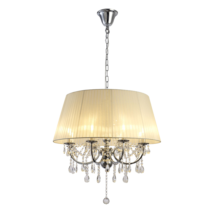 Diyas Olivia IL30056/CR Polished Chrome 8 Light Crystal Pendant Complete With Ivory Cream Shade