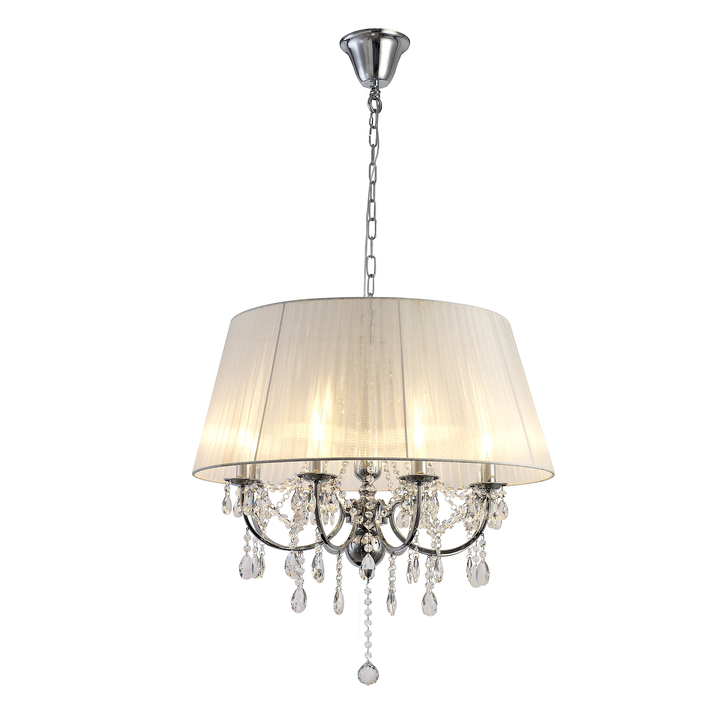 Diyas Olivia IL30056/WH Polished Chrome 8 Light Crystal Pendant Complete With White Shade