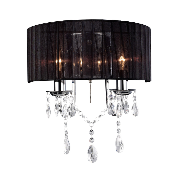 Diyas Olivia IL30061/BL Polished Chrome 2 Light Crystal Wall Light Complete With Black Shade