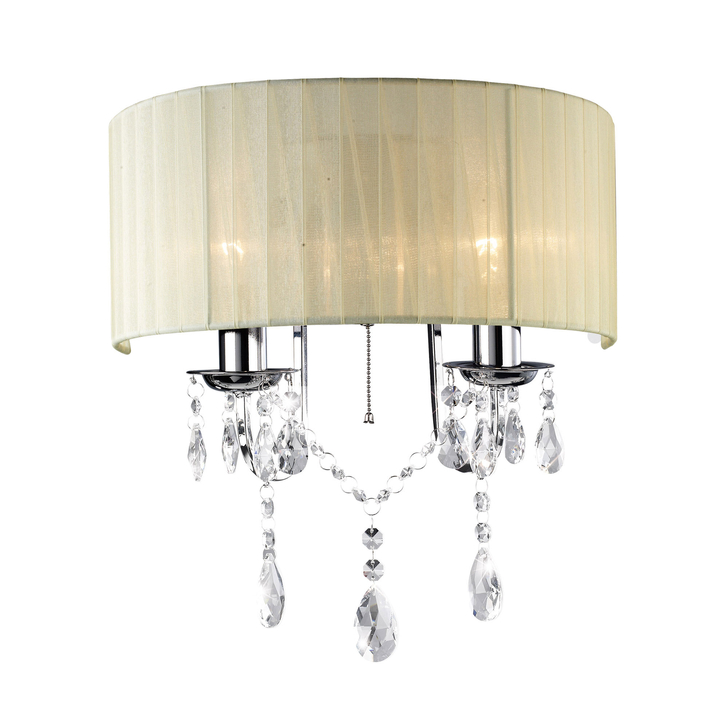 Diyas Olivia IL30061/CR Polished Chrome 2 Light Crystal Wall Light Complete With Ivory Cream Shade