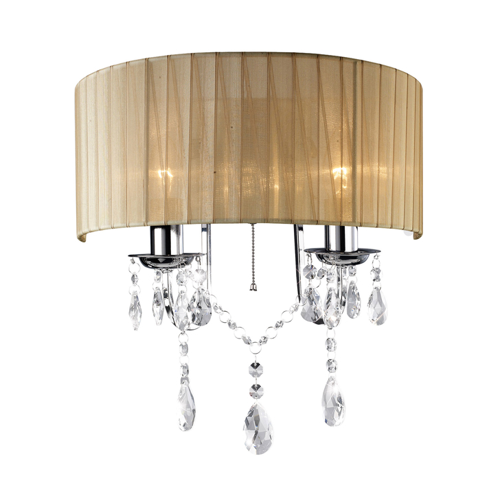 Diyas Olivia IL30061/SB Polished Chrome 2 Light Crystal Wall Light Complete With Soft Bronze Shade