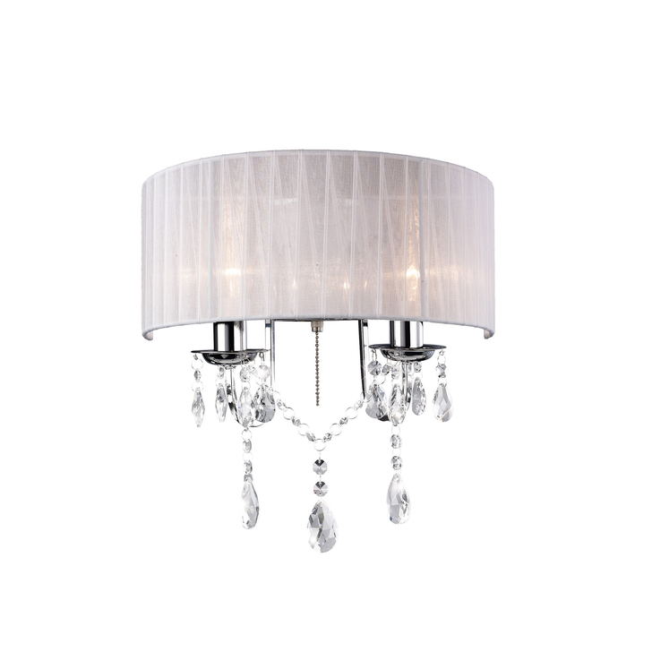 Diyas Olivia IL30061/WH Polished Chrome 2 Light Crystal Wall Light Complete With White Shade