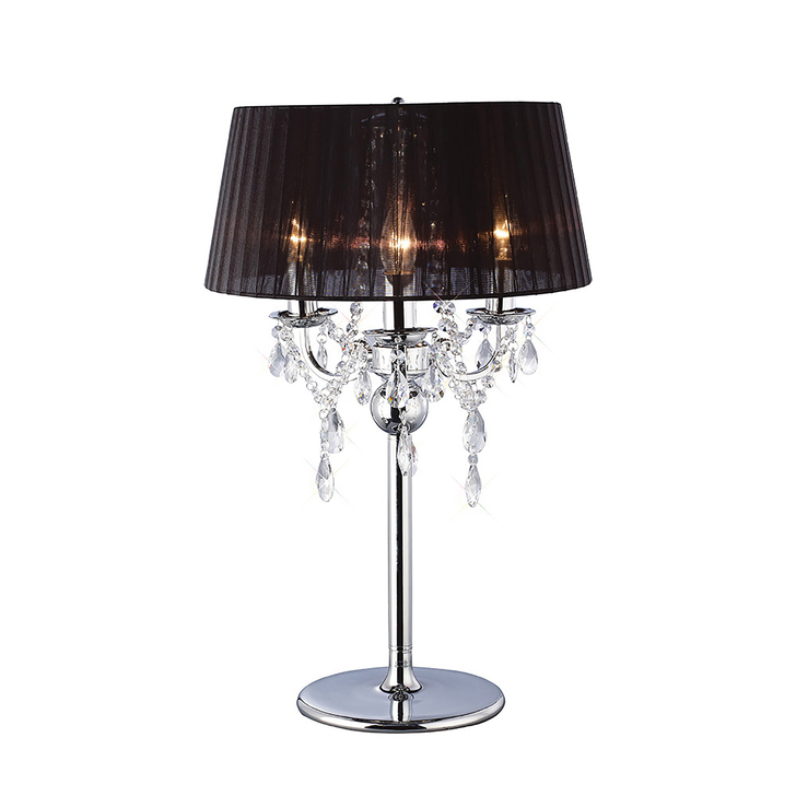 Diyas Olivia IL30062/BL Polished Chrome 3 Light Crystal Table Lamp Complete With Black Shade