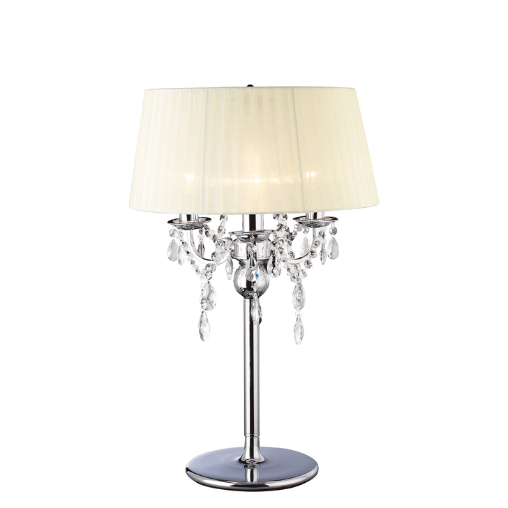 Diyas Olivia IL30062/CR Polished Chrome 3 Light Crystal Table Lamp Complete With Ivory Cream Shade