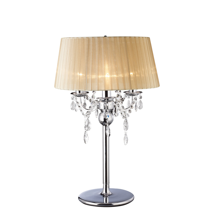 Diyas Olivia IL30062/SB Polished Chrome 3 Light Crystal Table Lamp Complete With Soft Bronze Shade