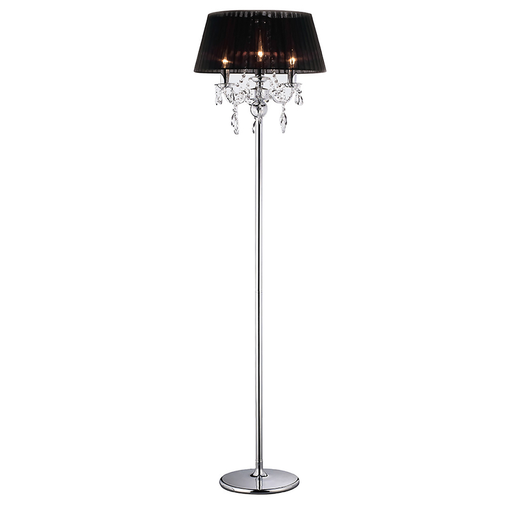 Diyas Olivia IL30063/BL Polished Chrome 3 Light Crystal Floor Lamp Complete With Black Shade