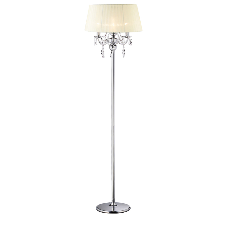 Diyas Olivia IL30063/CR Polished Chrome 3 Light Crystal Floor Lamp Complete With Ivory Cream Shade