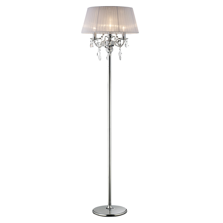 Diyas Olivia IL30063/WH Polished Chrome 3 Light Crystal Floor Lamp Complete With White Shade