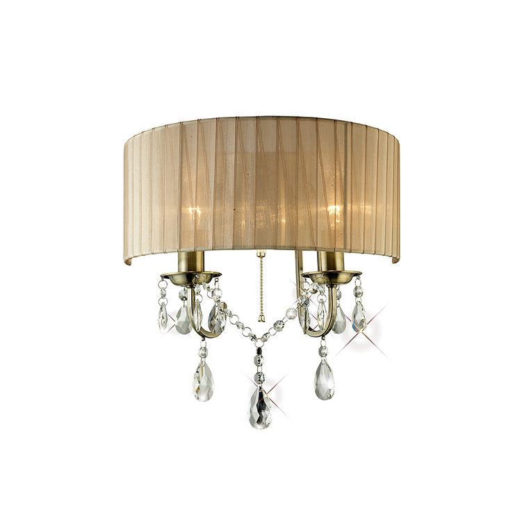 Diyas Olivia IL30064/SB Antique Brass 2 Light Crystal Wall Light Complete With Soft Bronze Shade