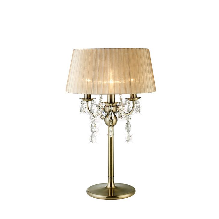 Diyas Olivia IL30065/SB Antique Brass 3 Light Crystal Table Lamp Complete With Soft Bronze Shade