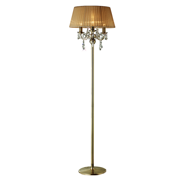 Diyas Olivia IL30066/SB Antique Brass 3 Light Crystal Floor Lamp Complete With Soft Bronze Shade