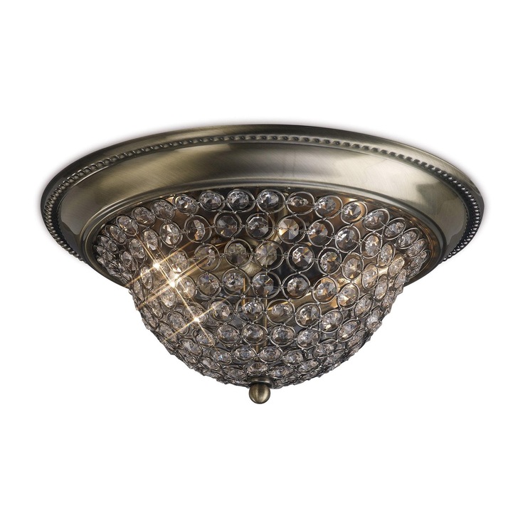 Diyas Paloma IL31131 Antique Brass 2 Light Flush Crystal Ceiling Light