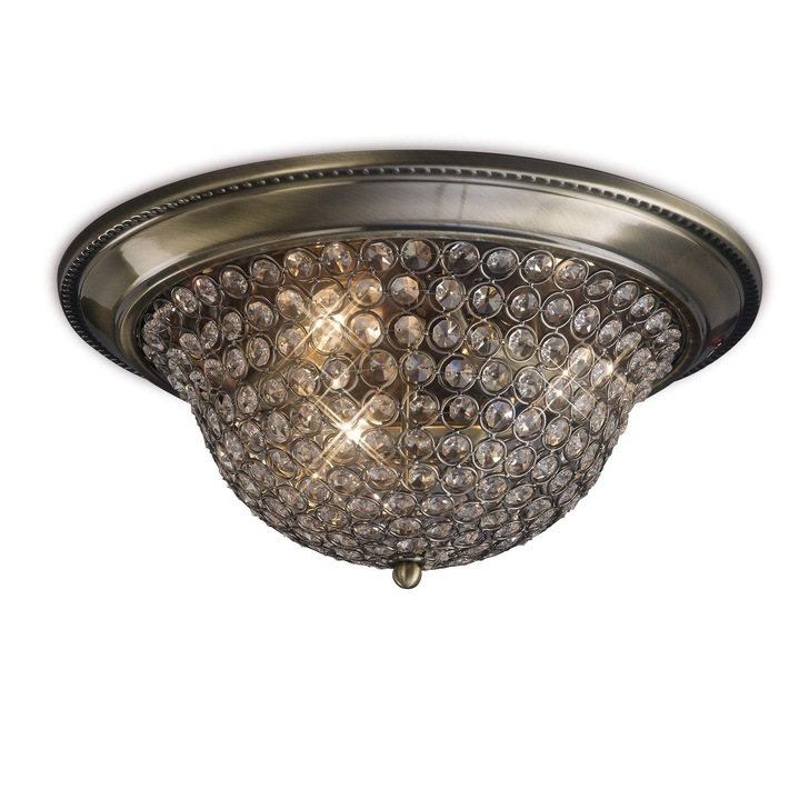 Diyas Paloma IL31132 Antique Brass 3 Light Flush Crystal Ceiling Light