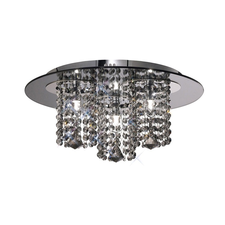 Diyas Pegasus IL31466 Polished Chrome/Smoked Mirror 3 Light Flush Crystal Ceiling Light