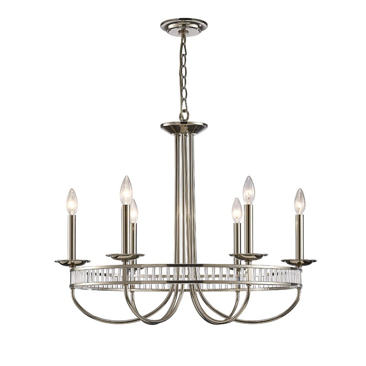 Diyas Saskia IL31705 Polished Nickel 6 Light Crystal Chandelier