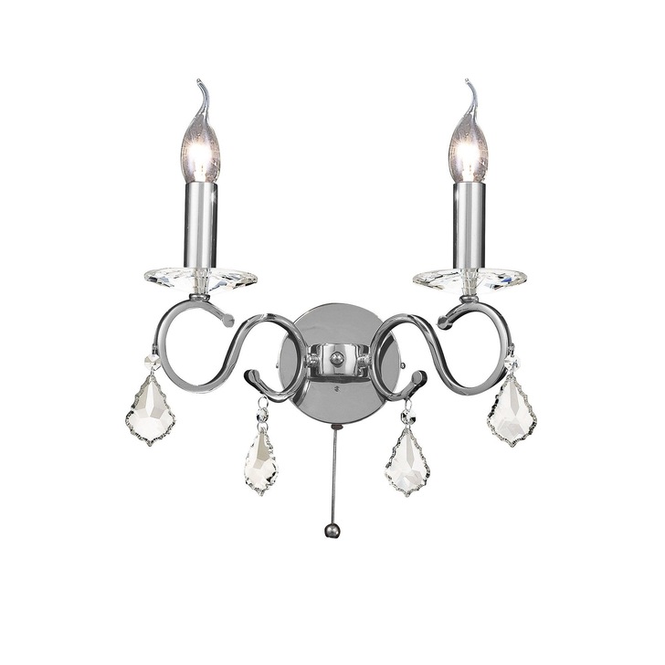 Diyas Torino IL30312 Polished Chrome 2 Light Crystal Wall Light