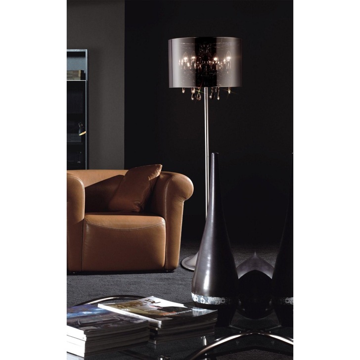 Diyas Trace IL30463 Polished Chrome 4 Light Crystal Floor Lamp With Smoked Shade