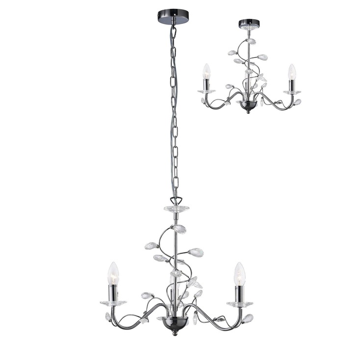 Diyas Willow IL31213 Polished Chrome 3 Light Crystal Chandelier - Fitting Only