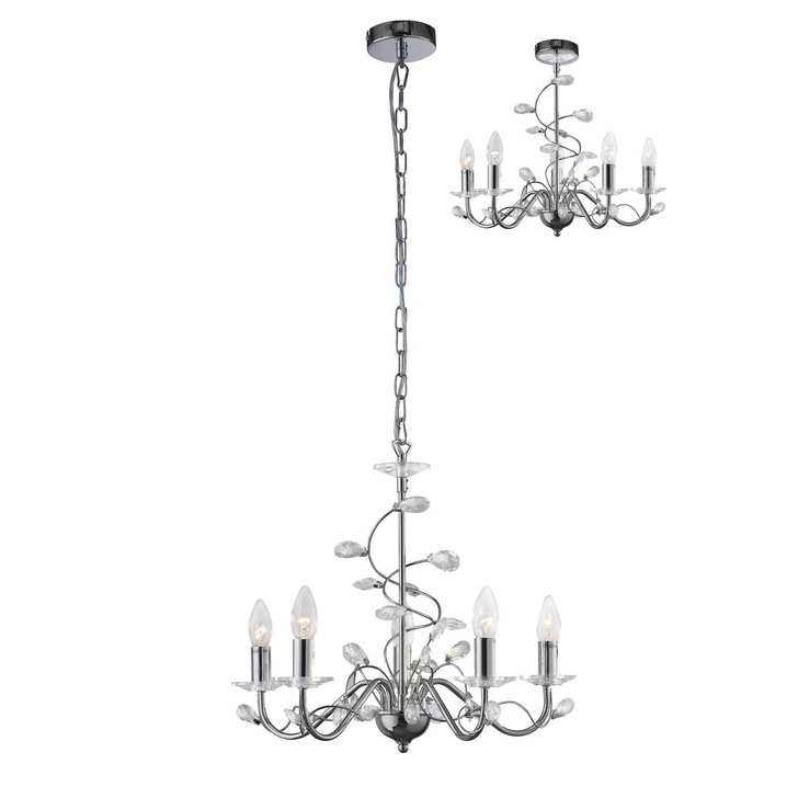 Diyas Willow IL31215 Polished Chrome 5 Light Crystal Chandelier - Fitting Only