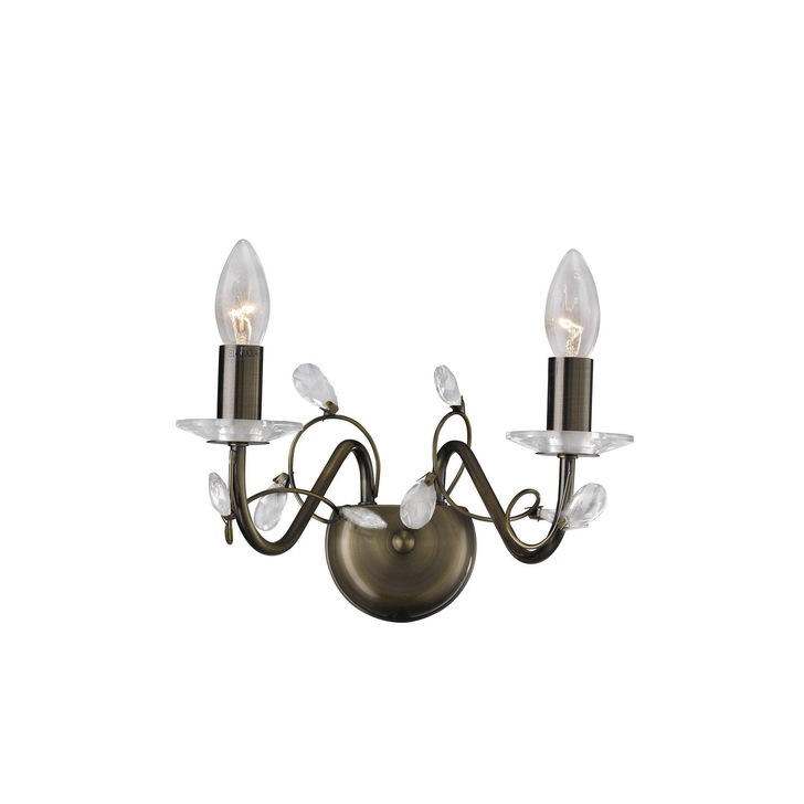 Diyas Willow IL3122 Antique Brass 2 Light Crystal Wall Light - Fitting Only