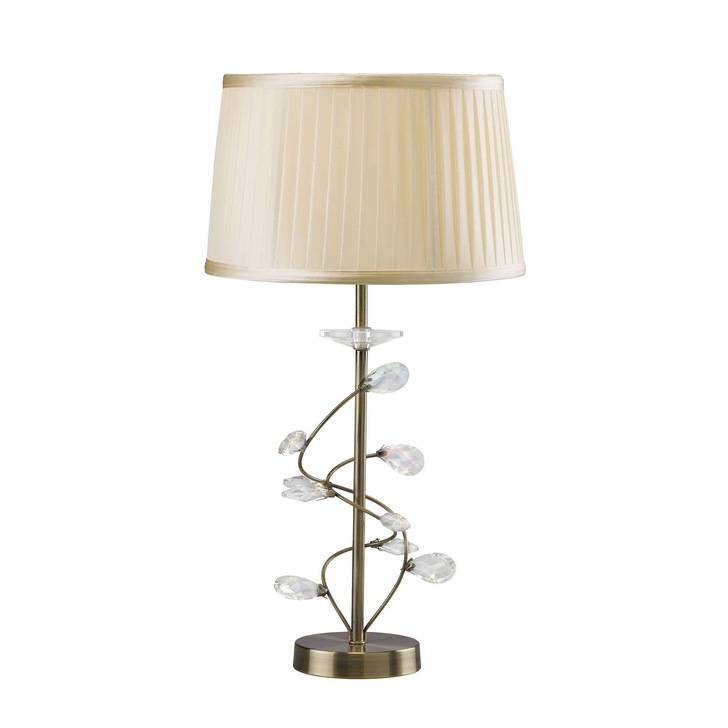 Diyas Willow IL31220 Antique Brass Crystal Table Lamp Complete With Cream Shade