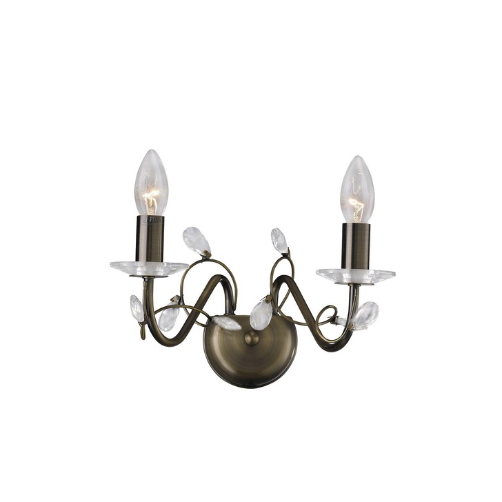 Diyas Willow IL31222 Antique Brass 2 Light Crystal Wall Light