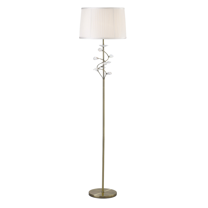 Diyas Willow IL31224/WH Antique Brass Crystal Floor Lamp Complete With White Shade