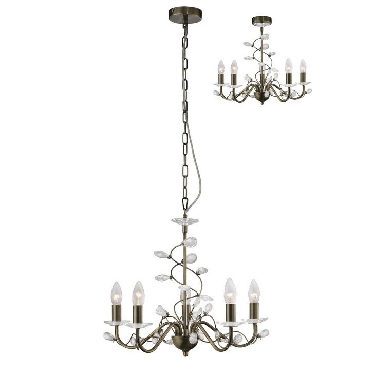 Diyas Willow IL31225 Antique Brass 5 Light Crystal Chandelier - Fitting Only