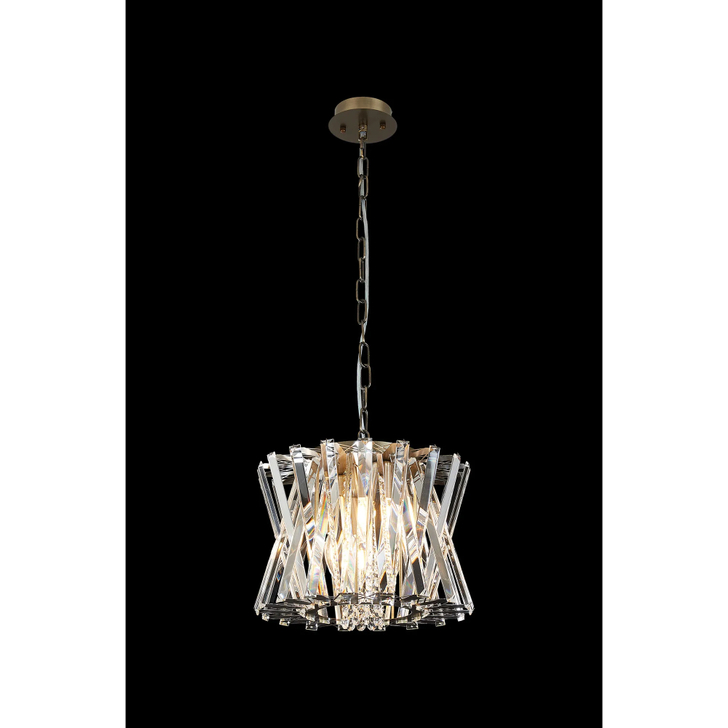 Efal 34cm Antique Brass/Clear Crystal Round 4 Light Pendant