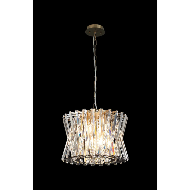 Efal 43cm Antique Brass/Clear Crystal Round 8 Light Pendant