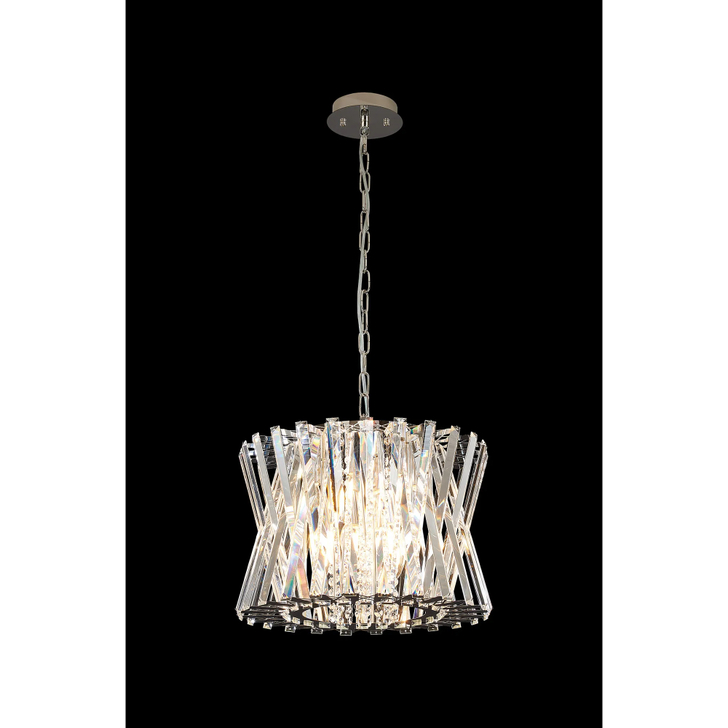 Efal 43cm Polished Nickel/Clear Crystal Round 8 Light Pendant