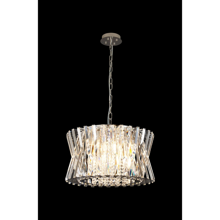 Efal 54cm Polished Nickel/Clear Crystal Round Large 12 Light Pendant