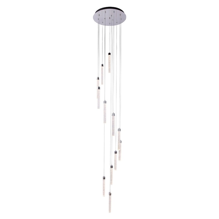 Ella Polished Chrome 12 Light Led Stairway Pendant With Bubble Effect Glasses - 3000K