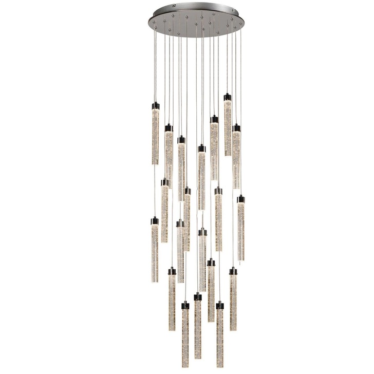 Ella Polished Chrome 20 Light Led Stairway Pendant With Bubble Effect Glasses - 3000K