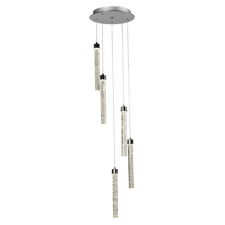 Ella Polished Chrome 5 Light Led Stairway Pendant With Bubble Effect Glasses - 3000K