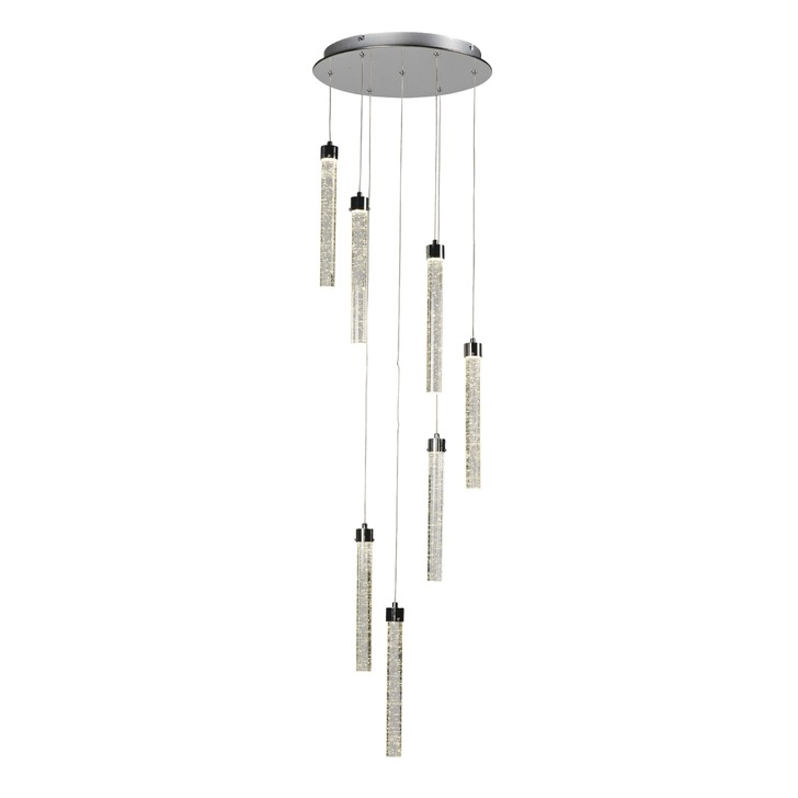 Ella Polished Chrome 7 Light Led Stairway Pendant With Bubble Effect Glasses - 3000K