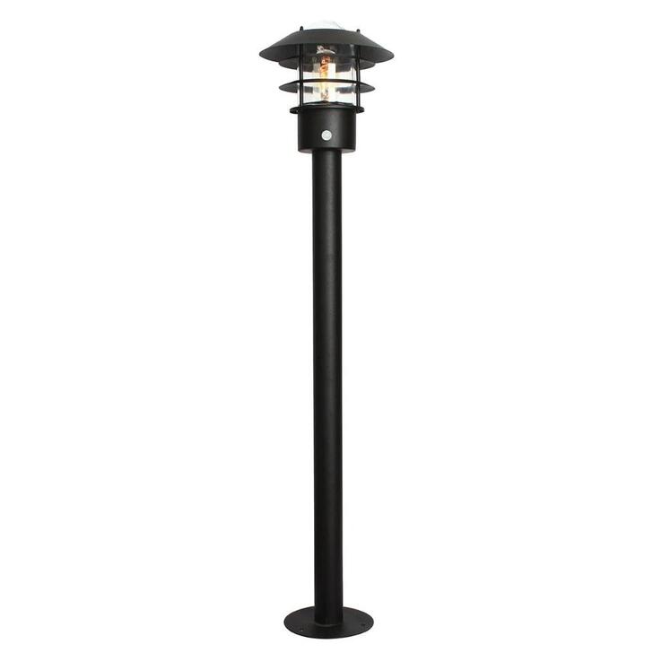 Elstead Helsingor Black Bollard Light With Pir Sensor And Clear Glass- IP44 - Coastal Suitable