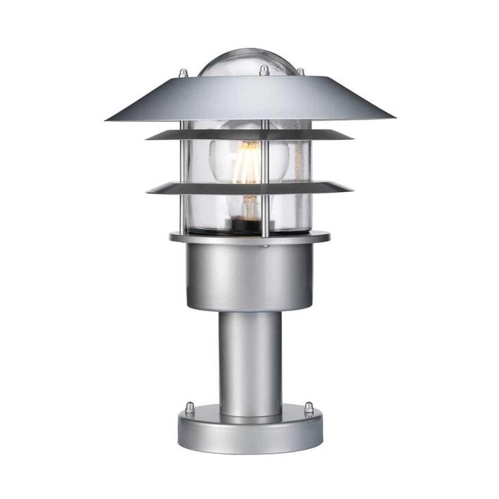 Elstead Helsingor Silver Pedestal Light With Clear Glass- IP44 - Coastal Suitable