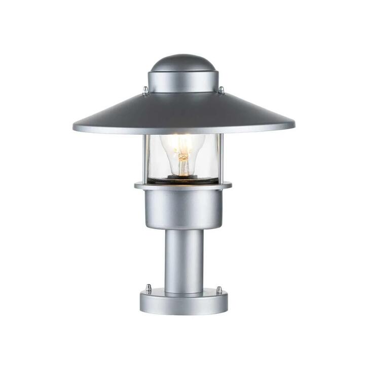 Elstead Klampenborg Silver Outdoor Pedestal Light With Clear Glass - IP44 - Coastal Suitable