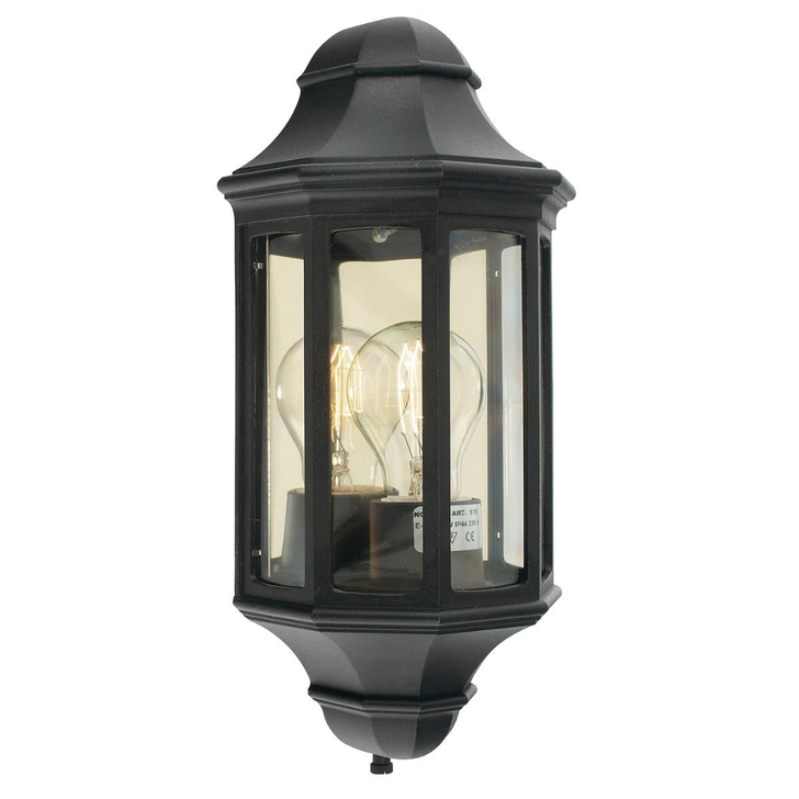 Elstead Malaga Mini Aluminium Outdoor Black Half Wall Lantern Complete With Clear Polycarbonate Lens - IP54 - Coastal Suitable