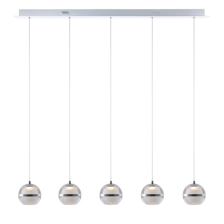 Everly Polished Chrome 5 Light Led Linear Bar Pendant - 3000K