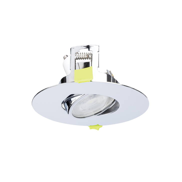 Evofire Maxi Ultra Slim 110mm Polished Chrome Round Tiltable Fire Rated Ip20 Downlight - 70-100mm Cut Out - Gu10