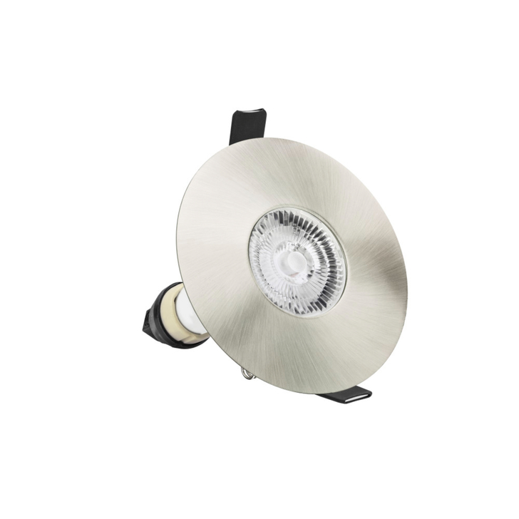 Evofire Maxi Ultra Slim 110mm Satin Nickel Fixed Round Fire Rated Ip65 Downlight - 70-100mm Cut Out  - Gu10