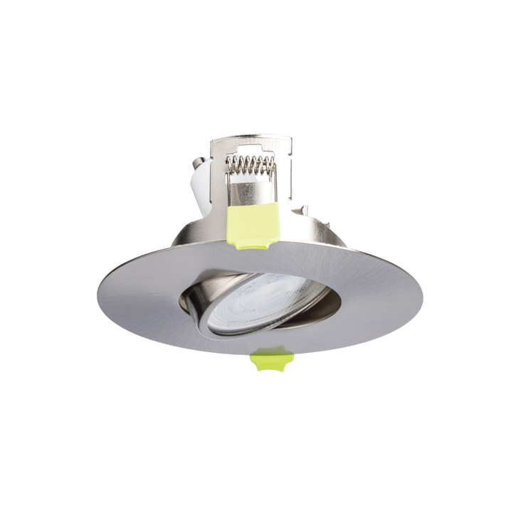 Evofire Maxi Ultra Slim 110mm Satin Nickel Round Tiltable Fire Rated Ip20 Downlight - 70-100mm Cut Out  - Gu10